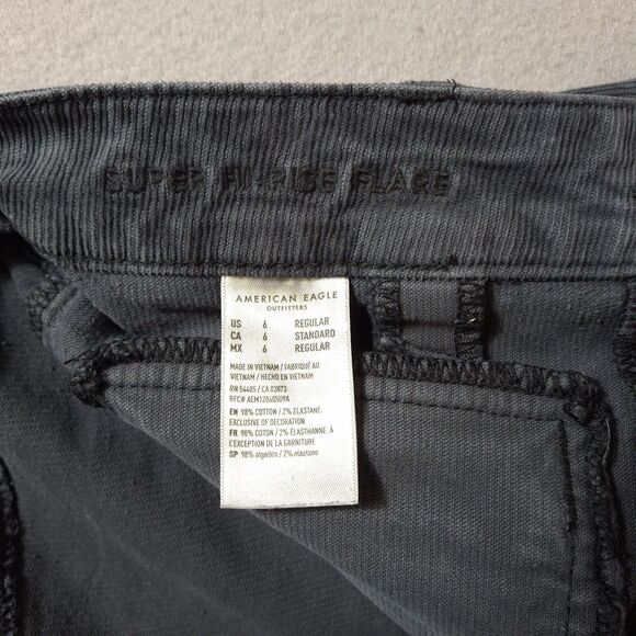 American Eagle Pants Womens 6 Gray Super Hi Rise Flare Corduroy Stretch Leg - Picture 9 of 11